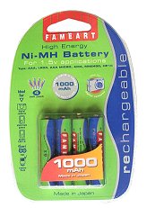 Fameart 1000mAh AAA size  high capacity rechargeble NiMh batteries