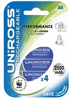 Uniross AA 2500mAh NiMH Rechargeable Batteries (Cd of 4)