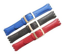Swatch style - Cross Hatch effect (in Black, Red or Blue) Leather Watch Strap