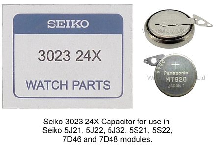 Seiko 3023 24X Capacitor (MT920) for Seiko 5J21, 5J22, 5J32, 5S21, 5S22 ...