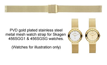 Skagen 456SGSG and 456SGG1 Stainless Steel Gold Plated Mesh Watch Strap -  O/M